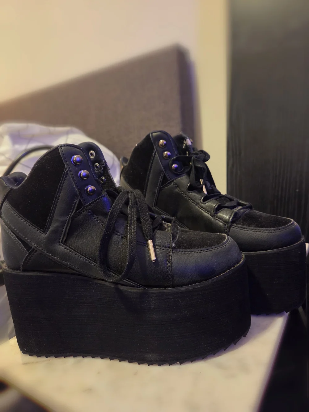 Black Platform Lace-Up Women's Shoes - High-Top Style